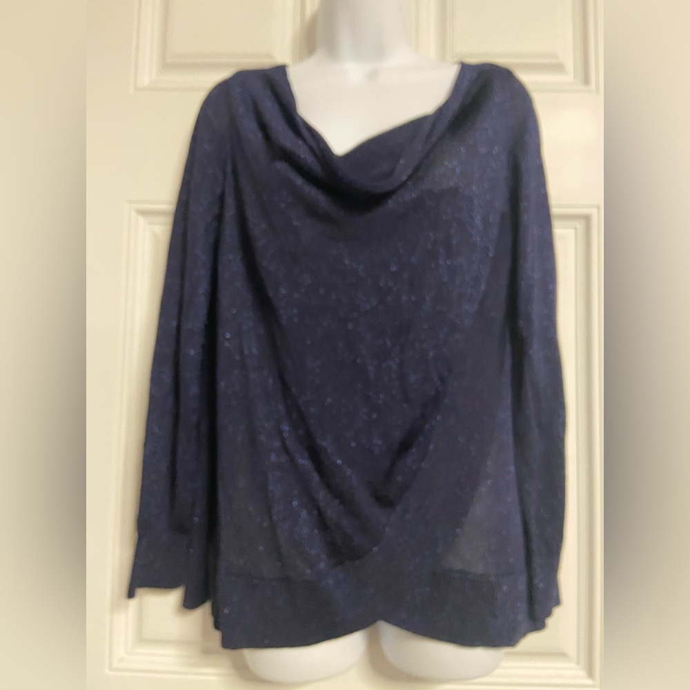 T13- Navy Metallic Cowl Neck TULIP SweaterTop
